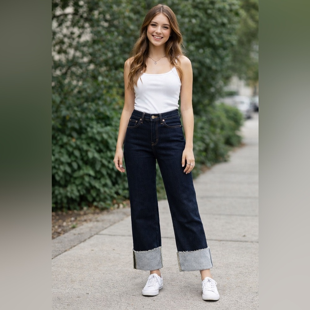 Zara Dark Blue Wide Leg Jeans